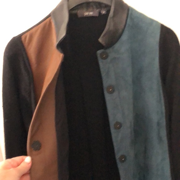 PER SE by CARLISLE • Genuine Suede Leather & Knit Car Coat / Long Jacket - Picture 6 of 16